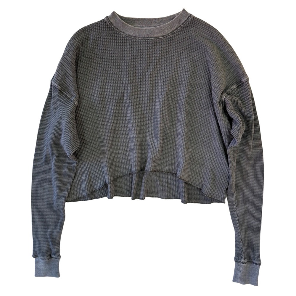 TNA Aritzia TNA Waffle Cropped Long Sleeve Thermal Top Gray Size XS 100% Cotton